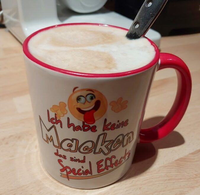 Kaffee-Tasse mit Aufdruck "Ich habe keine Macken das sind Special Effects"